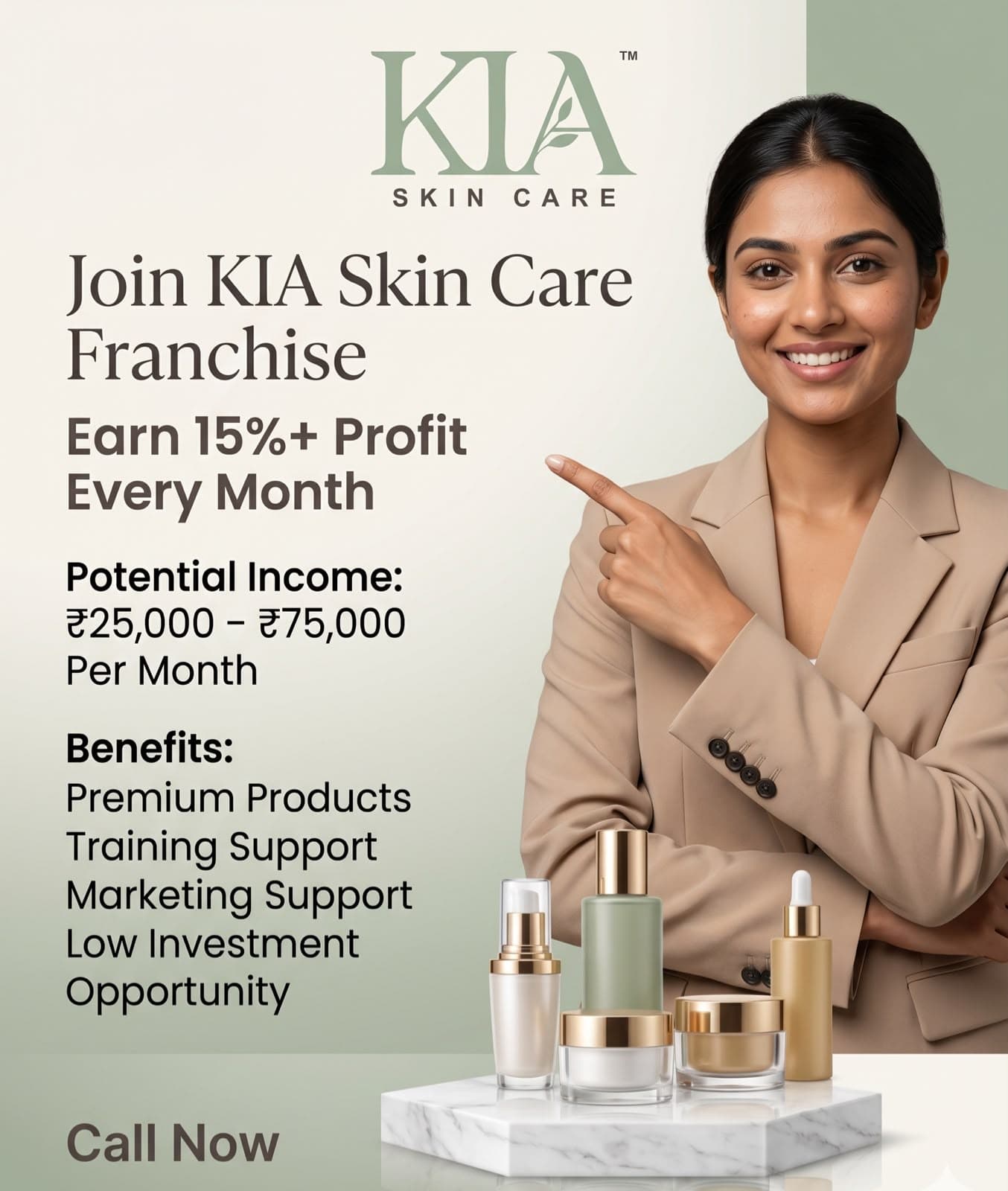 KIA Skin Care franchise opportunity with premium products, training and marketing support